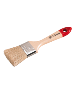 Professional xbau thick-line flat brush for varnishing, featuring a blend of natural and synthetic bristles, a varnished wooden handle, and a nickel-plated steel ferrule.