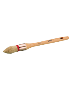 Professional L'Outil Parfait all-purpose round pointed brush from xbau, featuring a threaded neck, a mix of natural and synthetic bristles, and a varnished wooden handle with plastic protection.