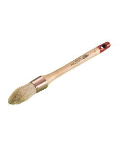 Professional L'Outil Parfait all-purpose round pointed brush from xbau, featuring a mix of natural and synthetic bristles, a varnished wooden handle, and a protective plastic sleeve.