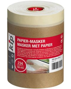 Kip® 234 MASKING-TEC® fine crepe paper masker, showing a roll of integrated fine crepe masking tape and unbleached masking paper designed for eco-friendly, large-area surface protection.
