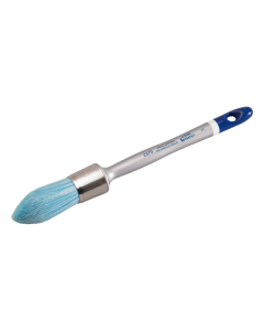 Professional round pointed brush from L'Outil Parfait, featuring synthetic bristles, a nickel-plated steel ferrule, and a durable varnished plastic handle, optimized for acrylic paints.