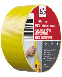 A roll of Kip® 258 concrete and masonry tape, featuring a robust, PE-laminated fabric texture designed for heavy-duty protection on rough stone and concrete surfaces.