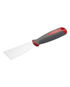Professional PAR-2602 filling knife featuring a mirror-polished tempered stainless steel blade and an ergonomic bi-material handle with a registered design.