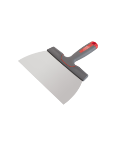 Stainless steel coating knife with rounded blade and ergonomic riveted bi-material handle
