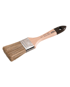Professional xbau thick-line flat brush for wood stains featuring a blend of natural and polyester bristles, a varnished wooden handle, and a nickel-plated steel ferrule.