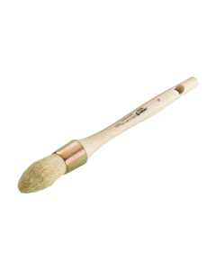 Professional round pointed sash brush from xbau for all-purpose painting, featuring a blend of natural and synthetic bristles, a tapered point for precision, and a varnished wooden handle.