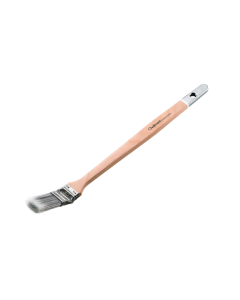 Professional L'Outil Parfait AQUASILVER flat curved brush from xbau, featuring staged and tapered synthetic fibers, a stainless steel ferrule, and an ergonomic varnished wooden handle.