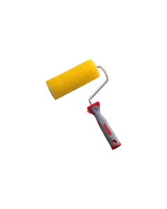 180mm alveolated foam roller with a black plastic clip system frame, featuring a porous surface for coarse grain textures.