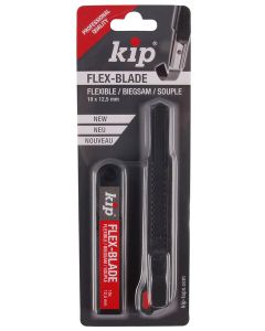 The Kip® 346 Flex-Blade cutter featuring a sleek design and its specialized black-tempered, ultra-flexible snap-off blade designed for precision cutting in tight spaces.