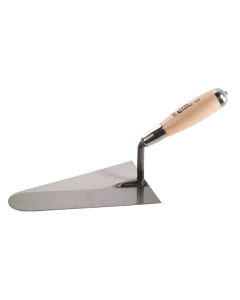 Professional L'Outil Parfait round trowel featuring a high-quality tempered steel blade, a nickel-plated ferrule, and an ergonomic natural wooden handle with PEFC certification.