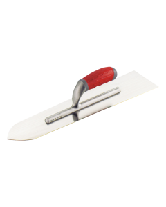 Professional xbau Flemish finishing trowel featuring a lancet front-side stainless steel blade, a reinforced aluminum frame, and an ergonomic bi-material handle for precision plastering.