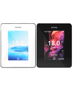 Warmup 6iE ultra-thin smart touchscreen thermostat for underfloor heating systems.