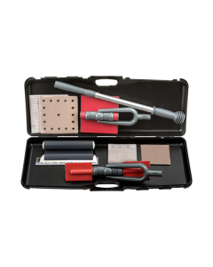 Professional xbau Dust-Free Sanding Kit featuring a manual flat sander, corner sander, 2 x 0.7 m telescopic extension pole, a 30 cm smoothing blade, and four packs of premium sanding paper.