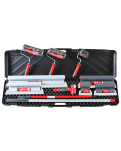 Professional L'Outil Parfait DECOLISS'SYSTEM Kit in a heavy-duty carrying case, including a complete range of smoothing blades, Roll'Enduit rollers, and telescopic poles for high-reach application.