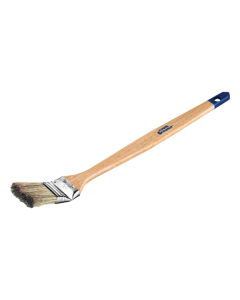 Professional L'Outil Parfait flat curved brush from xbau, featuring a natural and synthetic bristle mix and a varnished wooden handle, optimized for acrylic paints.