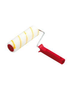 Professional 180 mm non-drip paint roller with a polypropylene frame, featuring beveled edges and a mark-free curved cover for clean interior painting.