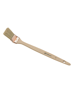 Professional L'Outil Parfait flat curved brush from xbau featuring a mix of natural and synthetic bristles and an ergonomic varnished wooden handle.