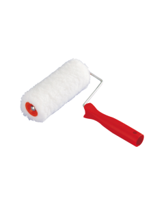 Professional 180 mm disposable paint roller and frame from xbau, featuring 18 mm polyester fibers, a high-resistance reversed fabric cover, and beveled edges to prevent paint buildup.