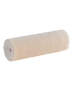 Smooth finish paint roller with curved cover and polypropylene frame designed to prevent side marks