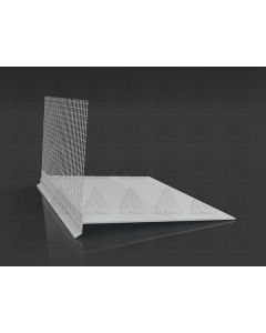 Albau PVC base profile transition bead featuring a hidden drip edge and ETAG 004 glass fiber mesh for horizontal corners in ETICS systems with 6mm plaster.