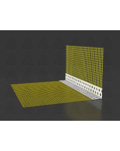 PVC corner bead with integrated fiberglass mesh for thermal insulation systems, designed to reinforce and protect external wall corners while providing a perfectly straight edge for plaster.