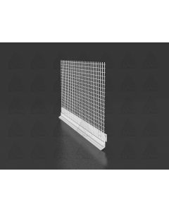 PVC dripnose bead with integrated fiberglass mesh for window and door reveals, designed to direct rainwater away from the facade and protect the upper lintel from moisture ingress.