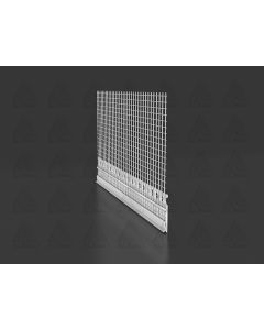 Flexible PVC window sill profile with integrated fiberglass mesh and invisible drip edge, designed for watertight and crack-resistant joints between the window sill and ETICS plaster.