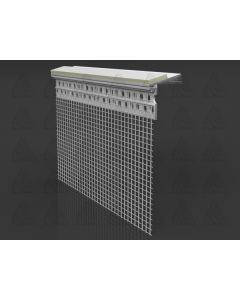 Xbau PVC window under-sill profile with integrated glass fiber mesh and two-sided adhesive foam tape, designed for weather-tight ETICS connections.