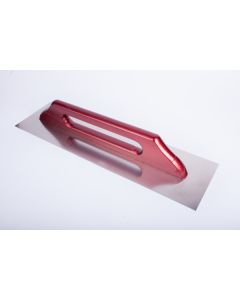 Professional Albau stainless steel adhesive trowel with a classic ergonomic wooden handle, designed for even mortar and tile adhesive application.
