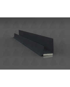 Self-adhesive plasterboard edging profile with integrated PE dilatation tape and a protective lip, shown installed on a 12.5mm board edge for window and door frame connections.