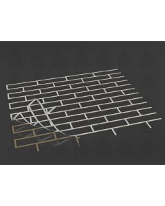 Self-adhesive wall stencil made of moisture-resistant refined cellulose, used for creating faux brick or stone textures with thin-coat plaster and paint on interior and exterior walls.