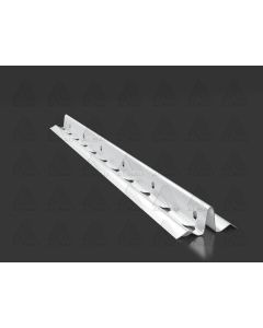 Xbau galvanized steel depth gauge profiles, shown at 180cm intervals on a masonry wall to provide a precise guide for uniform plaster thickness in interior applications.