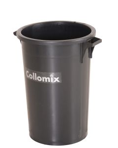 Robust 75-liter Collomix mixing bucket for LevMix flow compound mixer featuring quick-detach design