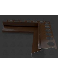 Xbau 90-degree inside corner element for BD20 40 DRIP PLUS balcony and terrace profiles, available in brown and grey aluminum finishes.