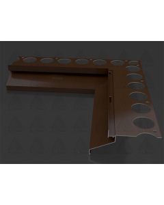 Xbau 90-degree inside corner element for BD 40 DRIP balcony and terrace profiles, available in anodized silver, brown, grey, and anthracite aluminum finishes.