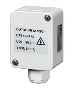 The ETF Outdoor Temperature Sensor mounted on an external wall, featuring a compact and weather-resistant housing designed for precise ambient air temperature monitoring.