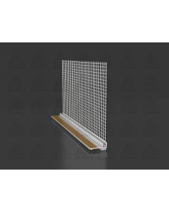 Albau window reveal profile with welded glass fiber mesh and self-adhesive PE foam tape, providing an elastic, crack-resistant joint for ETICS plastering around windows and doors.