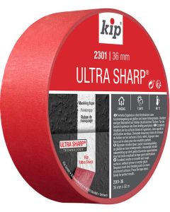 Kip® 2301 ULTRA SHARP® masking tape in blue, featuring its specialized paper construction and Ultra Sharp® technology designed to create razor-sharp paint lines on both smooth and rough surfaces.