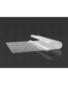 Albau EO RE roof edge closing profile featuring integrated glass fiber mesh, a flexible rubber textile for sheet metal connection, and self-adhesive PE expansion tape for ETICS facades.