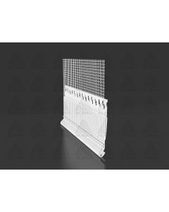 EO MC metal sheet connection profile with integrated glass fiber mesh, designed for a seamless and expansion-ready transition between facade plaster and metal flashing in ETICS systems.