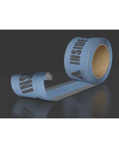 Vapor-tight internal window sealing tape (blue) with a self-adhesive strip and fleece surface, designed for airtight and moisture-proof insulation between window frames and interior walls.