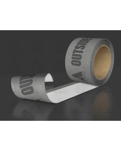 Xbau grey vapor-permeable window sealing tape for exterior use, featuring a fully covered adhesive backing and four fingerlifts for easy application in cold weather.