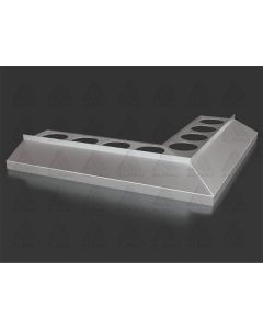 Xbau 90-degree outside corner element for B 40 MAXI balcony and terrace profiles, showcased in five finishes: natural aluminum, anodized silver, brown, grey, and anthracite.