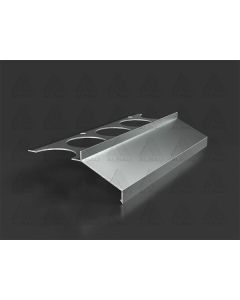 Aluminum balcony finishing profile with a 40 mm gutter overhang, showing the closed-edge design for tile termination and integrated drainage path for balconies and terraces.