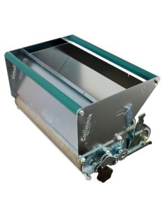 Collomix MR Mortar Roller in zinc-coated steel, featuring a manual hand wheel for precision mortar application and adjustable lateral guides for wall brick centering