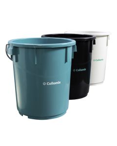 Collomix mixTUB 34-liter professional mixing bucket featuring a reinforced rim and a heavy-duty ergonomic carrying handle for job site transport