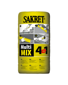 Universal SAKRET MULTIMIX 4 in 1 mortar being used for a DIY home repair project on a mineral surface.