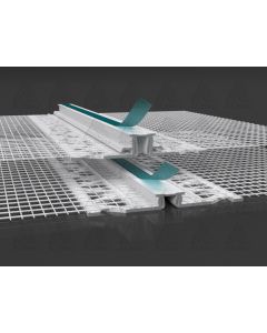 Albau universal 2D expansion joint profile with integrated glass fiber mesh, designed for movement joints in ETICS thermal insulation systems on both flat surfaces and corners.
