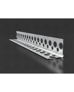 Xbau perforated aluminum corner bead with knurled mud anchors, designed for reinforcing 90-degree external corners in drywall and interior plastering.