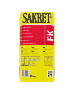 SAKRET FK cement-based tile adhesive being applied to a mineral substrate for ceramic tile installation.